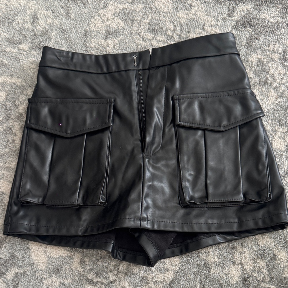 Black Faux Leather Women Shorts